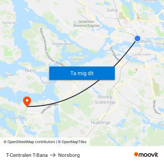 T-Centralen T-Bana to Norsborg map