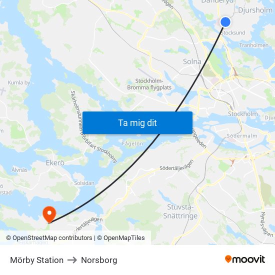 Mörby Station to Norsborg map