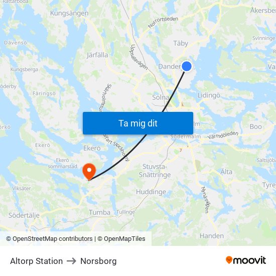 Altorp Station to Norsborg map