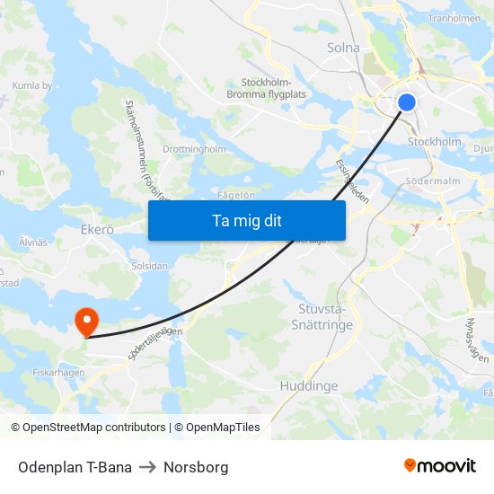 Odenplan T-Bana to Norsborg map