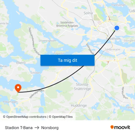 Stadion T-Bana to Norsborg map