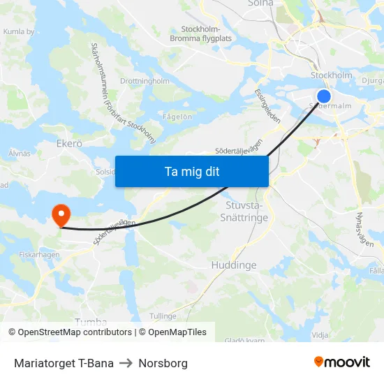 Mariatorget T-Bana to Norsborg map