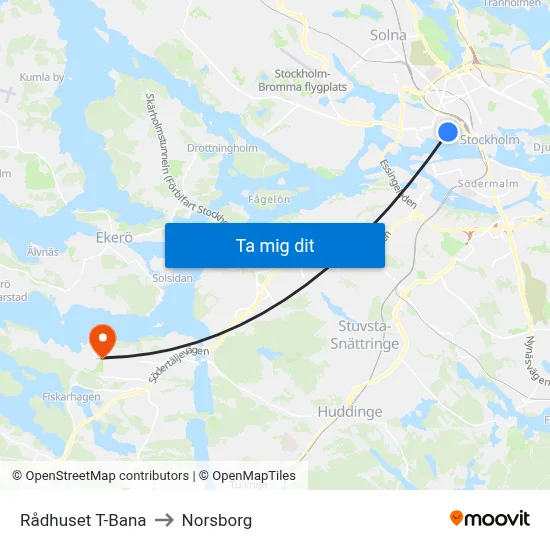 Rådhuset T-Bana to Norsborg map