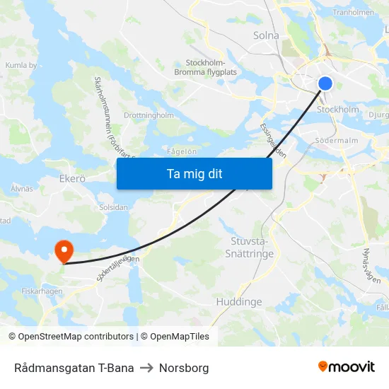 Rådmansgatan T-Bana to Norsborg map