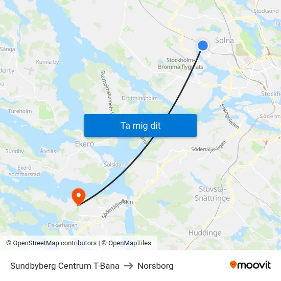Sundbyberg Centrum T-Bana to Norsborg map