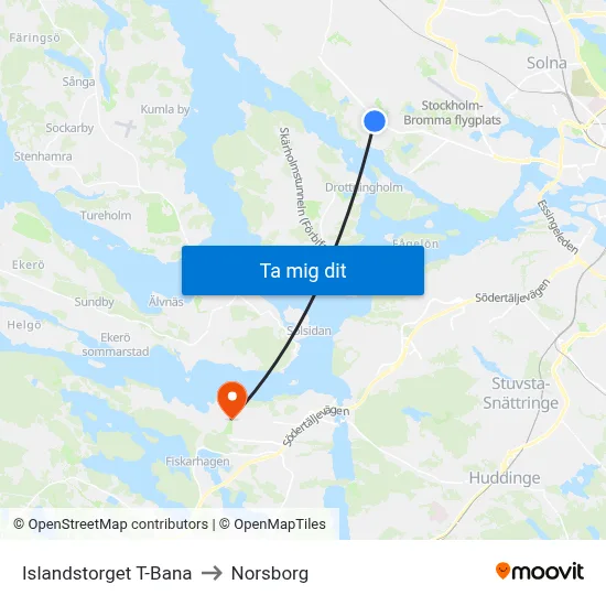 Islandstorget T-Bana to Norsborg map