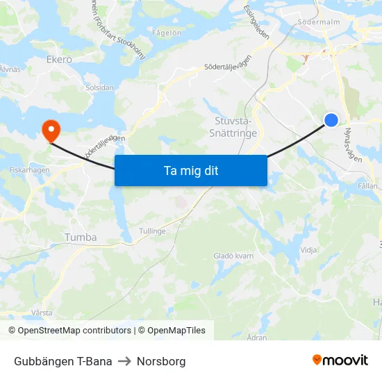 Gubbängen T-Bana to Norsborg map