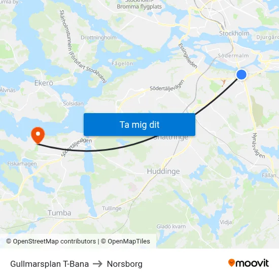 Gullmarsplan T-Bana to Norsborg map