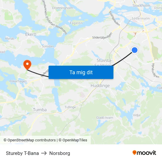 Stureby T-Bana to Norsborg map