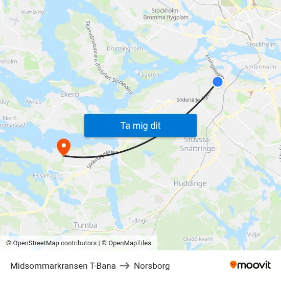 Midsommarkransen T-Bana to Norsborg map