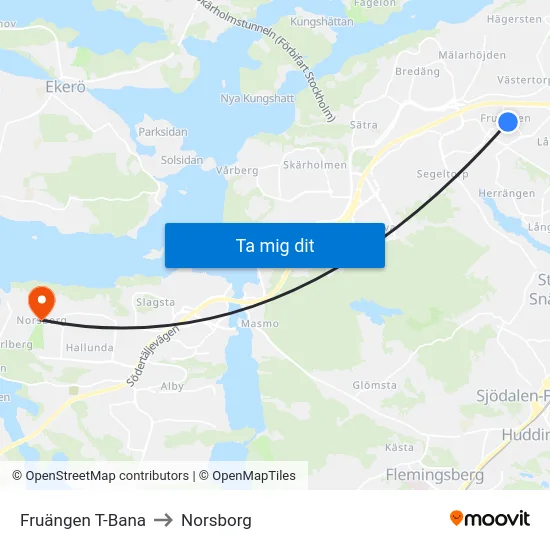 Fruängen T-Bana to Norsborg map