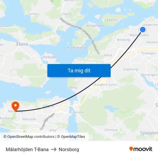 Mälarhöjden T-Bana to Norsborg map