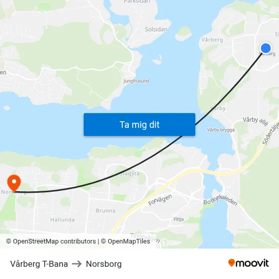 Vårberg T-Bana to Norsborg map