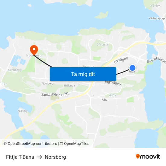 Fittja T-Bana to Norsborg map