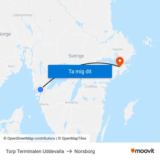 Torp Terminalen Uddevalla to Norsborg map