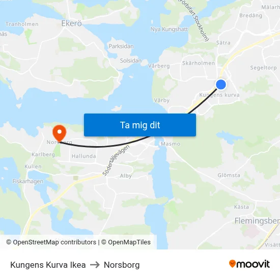 Kungens Kurva Ikea to Norsborg map