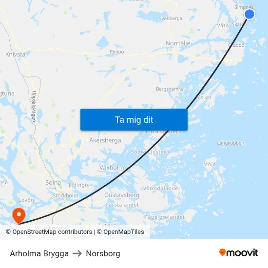 Arholma Brygga to Norsborg map