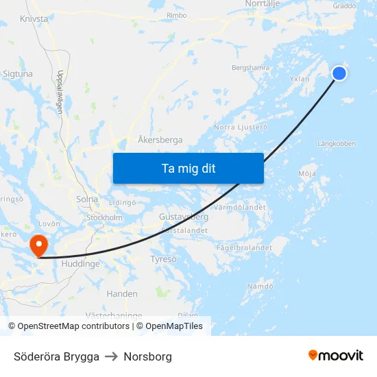 Söderöra Brygga to Norsborg map