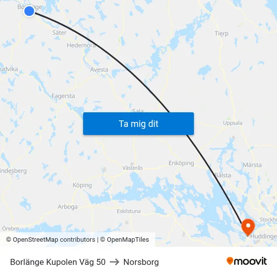 Borlänge Kupolen Väg 50 to Norsborg map