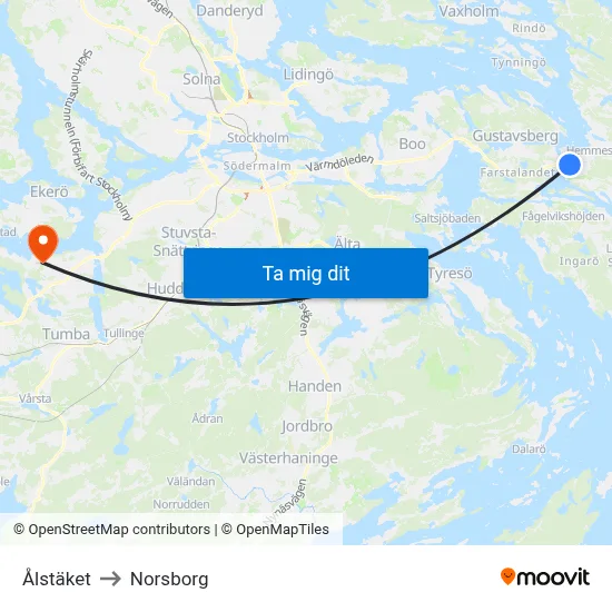 Ålstäket to Norsborg map