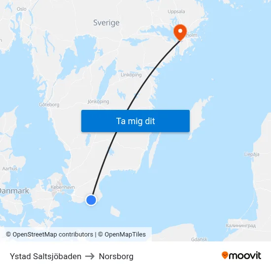 Ystad Saltsjöbaden to Norsborg map