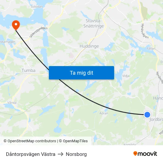 Dåntorpsvägen Västra to Norsborg map