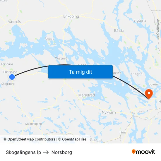 Skogsängens Ip to Norsborg map