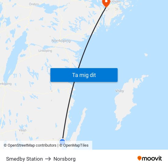 Smedby Station to Norsborg map