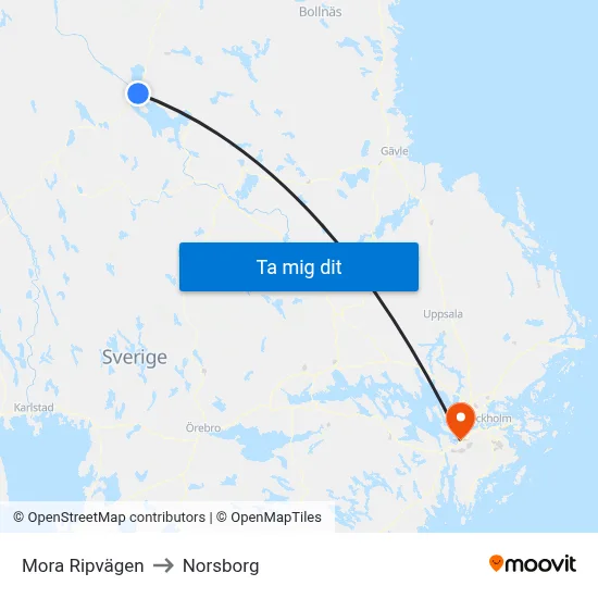 Mora Ripvägen to Norsborg map