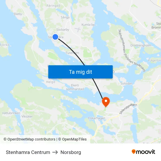 Stenhamra Centrum to Norsborg map