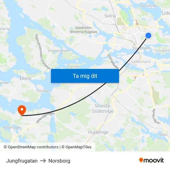 Jungfrugatan to Norsborg map