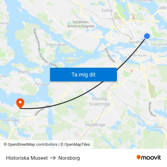 Historiska Museet to Norsborg map