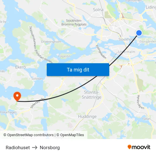 Radiohuset to Norsborg map