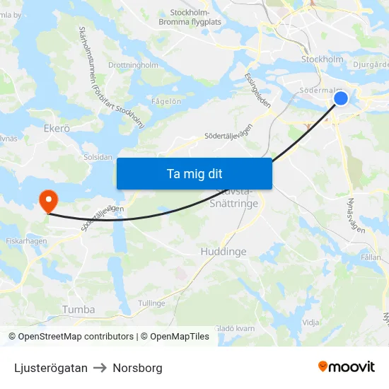 Ljusterögatan to Norsborg map
