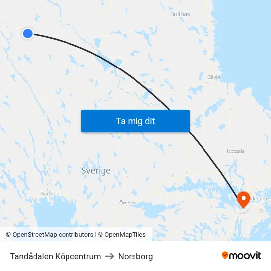 Tandådalen Köpcentrum to Norsborg map