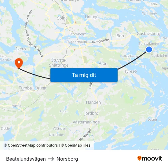 Beatelundsvägen to Norsborg map