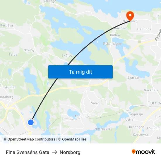 Fina Svenséns Gata to Norsborg map