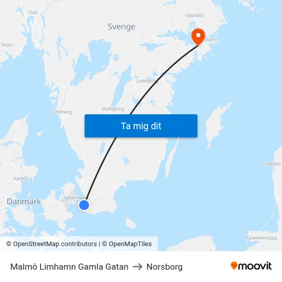 Malmö Limhamn Gamla Gatan to Norsborg map