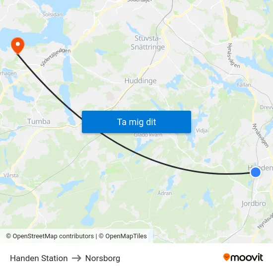 Handen Station to Norsborg map