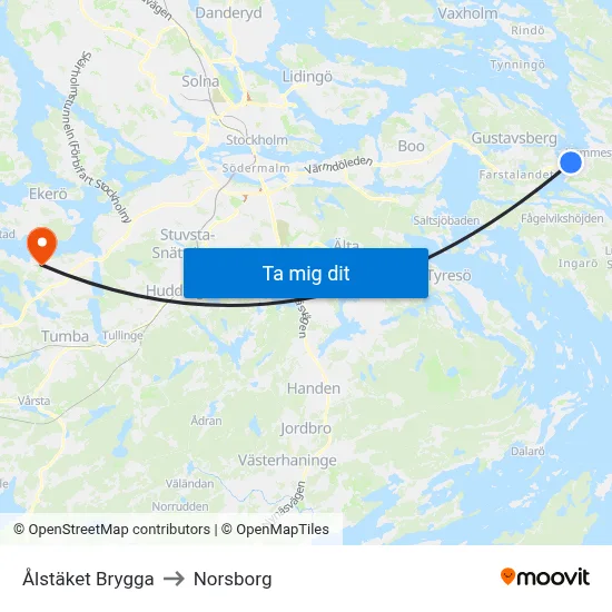 Ålstäket Brygga to Norsborg map