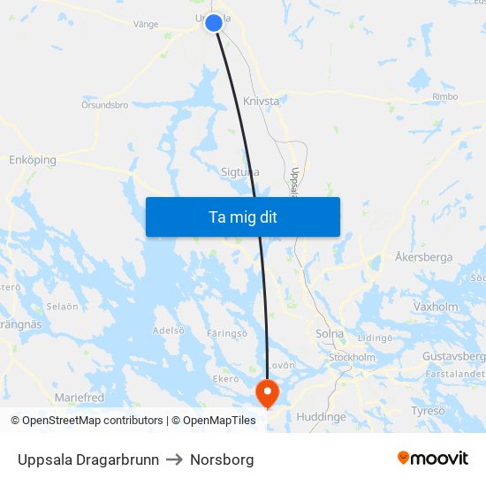 Uppsala Dragarbrunn to Norsborg map