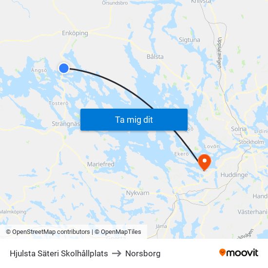 Hjulsta Säteri Skolhållplats to Norsborg map
