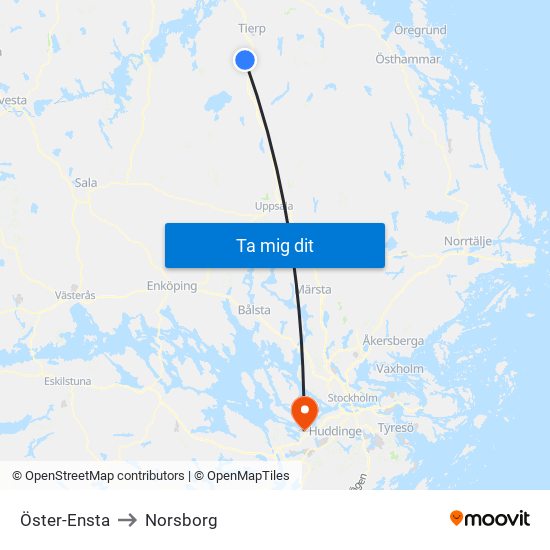 Öster-Ensta to Norsborg map