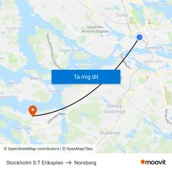 Stockholm S:T Eriksplan to Norsborg map
