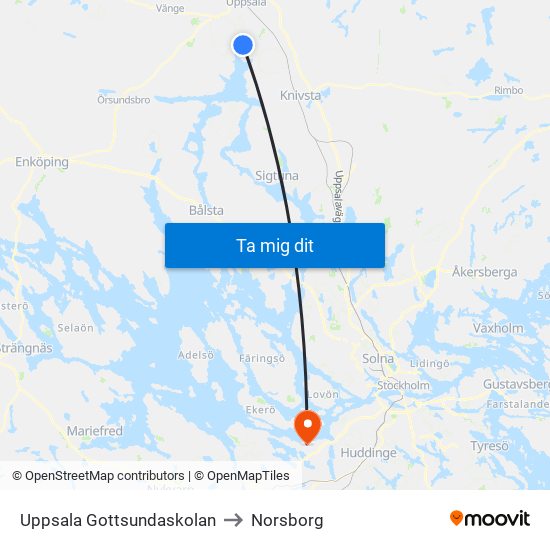 Uppsala Gottsundaskolan to Norsborg map