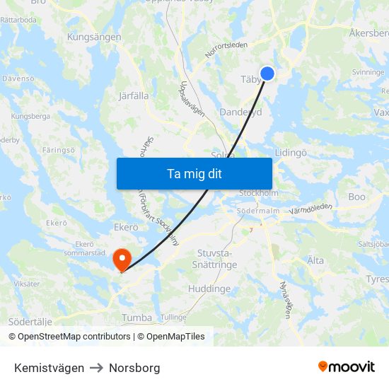 Kemistvägen to Norsborg map