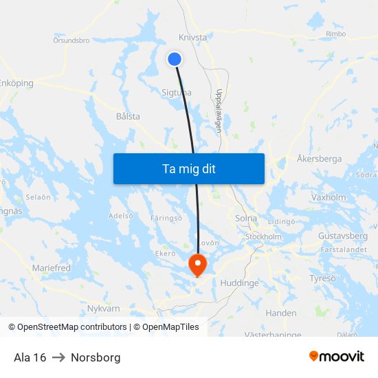Ala 16 to Norsborg map