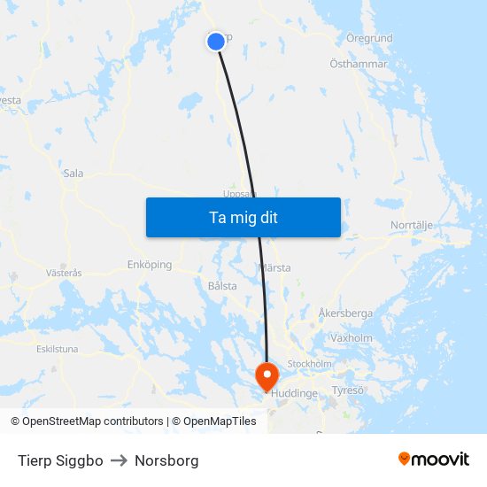 Tierp Siggbo to Norsborg map