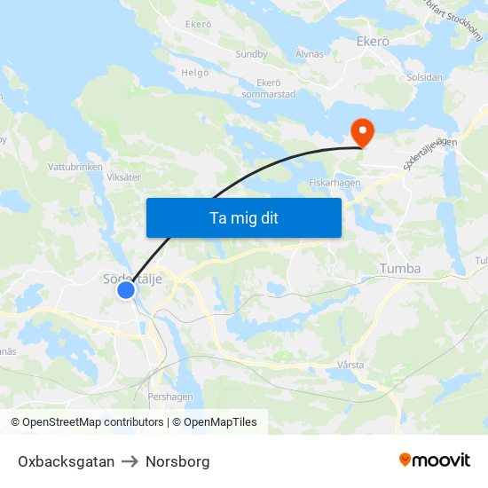 Oxbacksgatan to Norsborg map