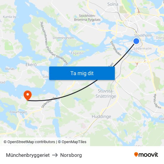 Münchenbryggeriet to Norsborg map